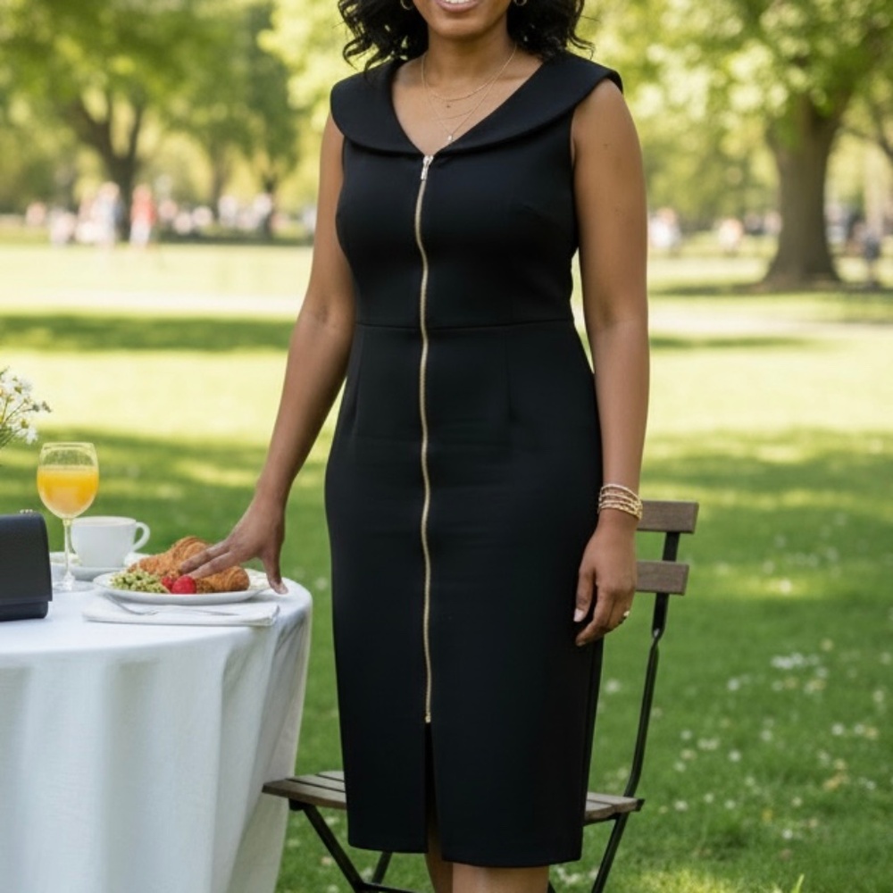 A390 Calvin Klein Minimal Chic Black Sleeveless Zip-Front Dress Worn Once 12 - Picture 2 of 6